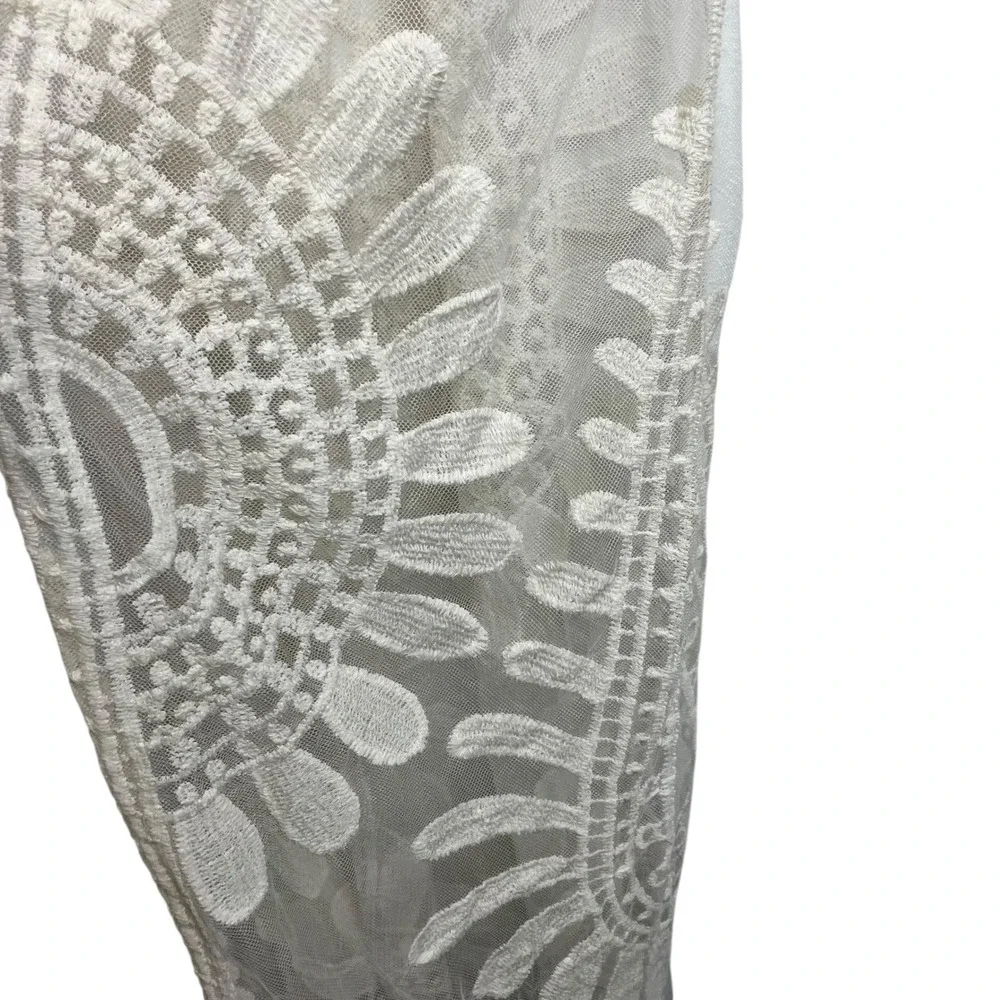 Cream Floral Lace Mesh Duster Cardigan Sheer Boho Longline Coverup One Size - Picture 2 of 6